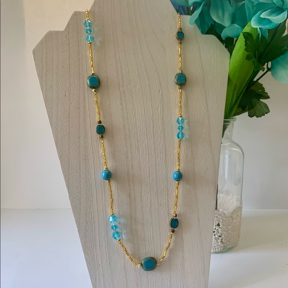 Blue and Topaz Bead Necklace